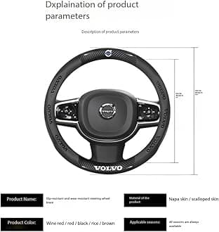 Carbon Fiber Leather Steering Wheel Cover for Volvo XC40 Comfortable Anti-Slip Durable Car Steering Wheel Protector Car Accessory(Black/Red/Brown/Beige),Red2
