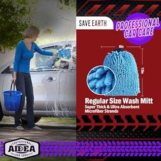 AIDEA Car Wash Mitt Microfiber2PK, Scratch & Lint Free, Premium Chenille Microfiber Wash Mitt-Blue Extra Large Size (8''X12'')