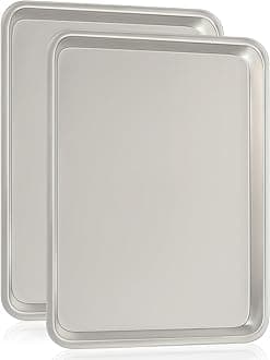 Commercial Quality Baking Sheet Pan Set, Natural Aluminum Cookie Sheet, Umite Chef Encapsulated Galvanized Steel Rim Warp Resistant Baker's Quarter Sheet Pan, Cookie Tray Pans for Baking, Roasting
