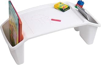 Mind Reader Sprout Collection, Portable Desk, Breakfast Tray, Laptop Desk, Side Storage Pockets with 3 Compartments for Toys, Coloring Books, Tablets, Books, Games and Snacks, White