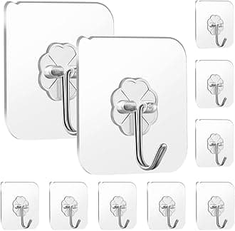 HASTHIP ® 10Pcs Wall Hooks Strong Acrylic Backing Glue Wall Hooks Self-Adhesive for Bathroom, Kitchen Waterproof Ultra Adhesive,Transparent