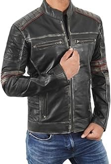 Harley Black Distressed Leather Biker Jacket Men - Vintage Cafe Racer Motorcycle Leather Jackets for Men