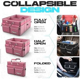 FORTEM Car Boot Organiser, Collapsible Multi Compartment SUV Organizer, Foldable Storage for Car Accessories for Women Men, 600D Oxford, Non Slip Bottom, Securing Straps, Soft Cover (65L)