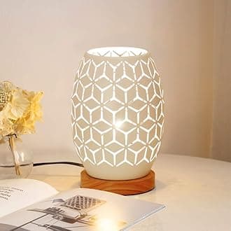 Metal Lampshade Bedside Table Lamp Wooden Base Bedroom Lamp Decorative Bedside Lamp with Edison Bulb for Bedroom Home Weddings Parties Patio Indoor Outdoor (Geometrical Shape)