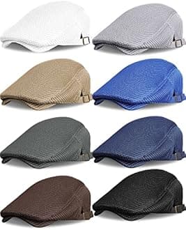 Chuarry 8 Pack Men's Mesh Flat Cap Breathable Summer Newsboy Hat Cabbie Driving Hats for Men