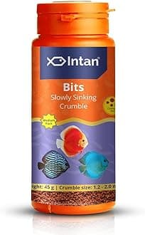Intan Bits (1.2-2mm Slow Sinking Crushable Crumble) | 45gm - Highly Nutritious Ornamental Fish Food for All - Discus, Danios, Barbs & Rainbow | Growel Feeds