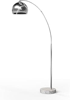 Teamson Home Arquer 68.1" Arc Floor Lamp for Living Rooms, Home Offices, Dining Rooms, Bedrooms with Faux White Marble Base and Chrome Bell Shade