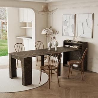 kevinplus 98.4'' Extendable Wood Dining Table with Storage for 6-10, Modern Rectangle Multifunctional Dining Kitchen Table Console Table for Living Room Home Office, Easy Assembly, Marble Color