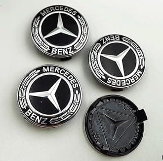 CD75mm Wheel Center Caps Set of 4 – Black & Chrome Hub Caps with Silver Star Logo – Compatible with Benz Models – Premium ABS Emblem Badge Covers (BLACK)