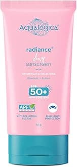 Aqualogica Radiance+ Dewy Sunscreen Gel SPF 50+ PA++++ | Lightweight texture for oily , combination , acne prone skin | Broad spectrum protection | In-vivo Tested | No white cast , Non greasy | For Men & Women | 30g