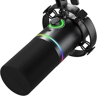 JUOPIEA XLR/USB Gaming Microphone, Dynamic Mic for Podcasting Streaming, PC Microphone with RGB Light, Mute Button, Headphone Jack and Desktop Stand for Recording, Vocal, Voice-Over