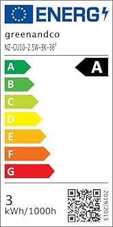 greenandco GU10 | Replaces 44W | Warm White 3000K | 2.5W 450lm | 100° | Flicker-Free | Energy Efficiency Class A | 230V LED Spot | Not Dimmable