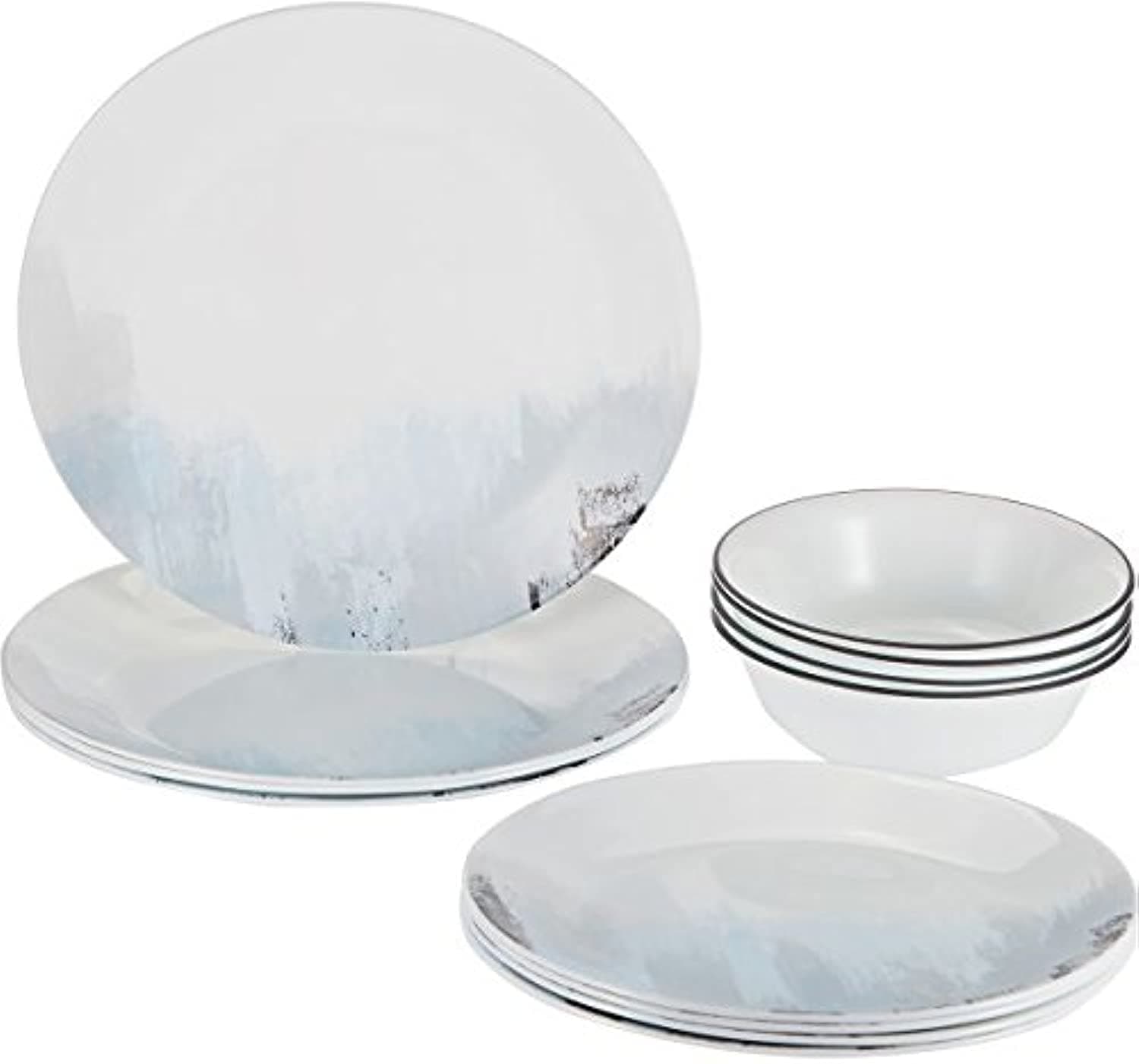 Tranquil Reflection Chip & Break resistant 12Pc Dinner Set, Service For 4, Blue, Grey