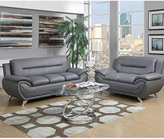 Fabrique Visionary 3+2 Leatherette 5 Seater Sectional Sofa Set | Comfortable Furniture for Home Office & Living Room | 4 Year Warranty | Easy to Move with Stainless Steel Legs | Light Grey