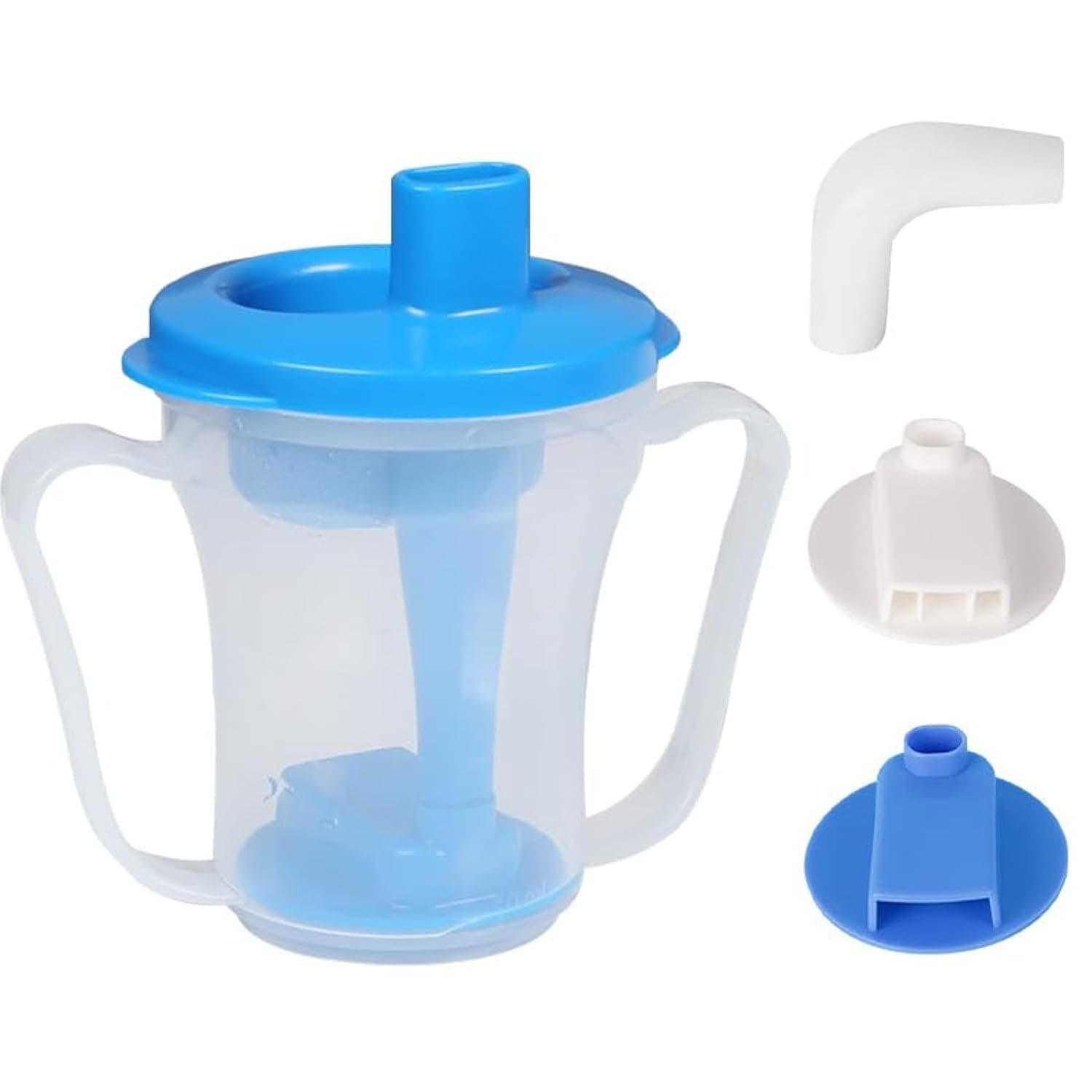 dysphagia regulating drinking cup for elderly with difficulty swallowing,with 5cc and 10cc sip cup,assistive devices liquids only,No thickener is Used (Transparent-Blue,Pack of 1 PC)