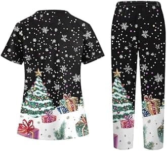 Generic Christmas Scrubs Set for Women Nurse Uniform Top & Pants with Multi Pocket for Nurse Esthetician Workwear