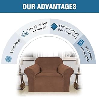 H.VERSAILTEX Stretch Velvet Armchair Cover Couch Covers 1 Cushion Chair Slipcover for Living Room Furniture Cover Crafted from Thick Comfy Rich Velour (Chair 31"-49", Caramel)
