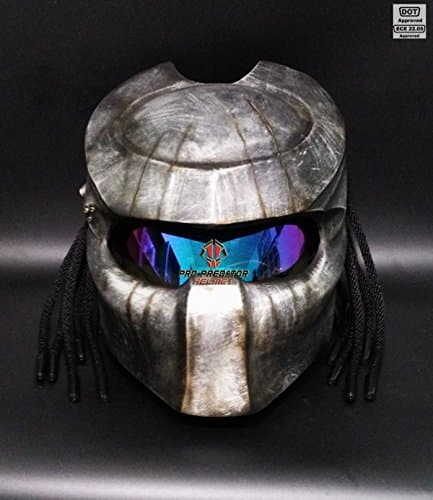 Pro Predator Motorcycle DOT Approved Helmet Silver Style include Tri Laser SY16 Size Large