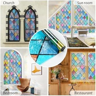 rabbitgoo Stained Glass Window Film Rainbow Film Decorative 3D Privacy Sticker Colorful Lattice Window Decals Cling, Sun Catcher Static Decals for Home 23.6"×157.4"