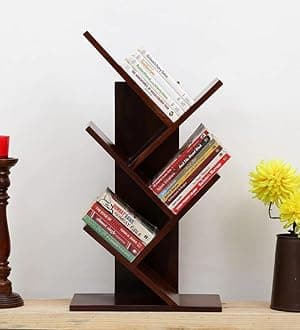 Solid Sheesham Wood Book Shelf | Wooden Tree Shape Bookshelf | Free Standing Bookcase | Rosewood, Honey Finish
