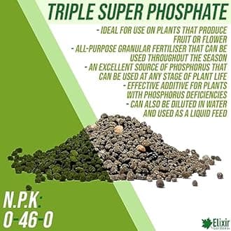 Elixir Gardens Triple Super Phosphate Ripening Fertiliser | NPK 0-46-0 | Fruit, Root, Vegetable & Flower Feed | 500g - 25kg Available in a Bag or Tub | Covers up-to 132m² | 2kg Bag