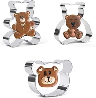 Crethinkaty Teddy Bear Cookie Cutter Set - 3 Pieces Bear Face and Teddy Bears Stainless Steel Biscuit Cutters Fondant Cake Decoration for Baking