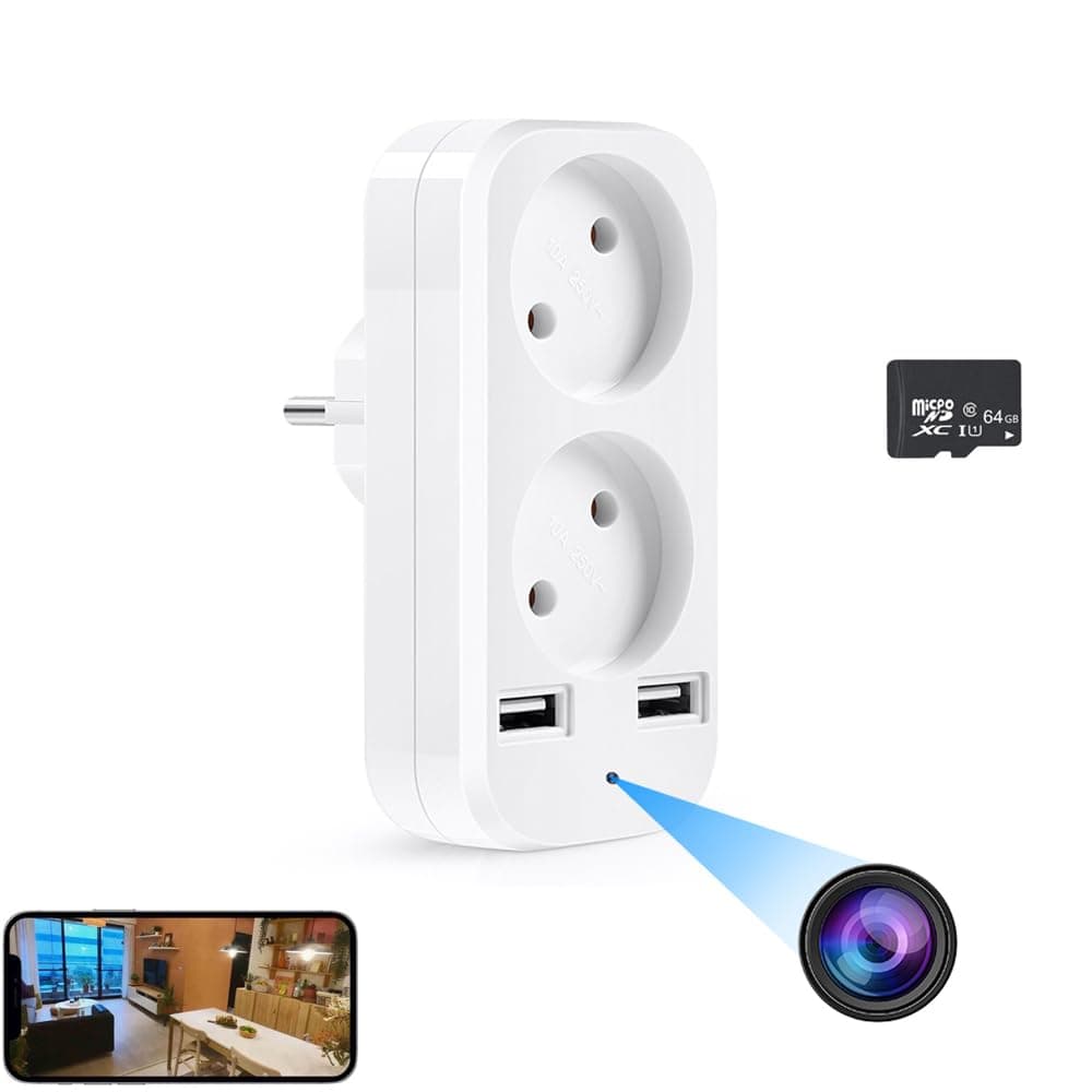 Hidden Camera, Adapter Camera with 2 EU Power Sockets and 2 USB Interface, HD WiFi EU Plug Camera with Remote Viewing and Automatic Save Function for Home Office Indoor Security