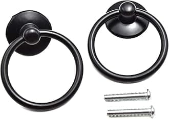 Aifeier ET Single Hole Metal Drop Ring Knobs Black Drawer Pull Handle for Cabinet, Dresser and Door (2 Pack)
