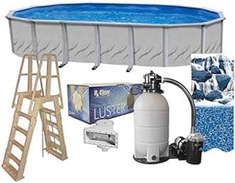 Galeria 18 ft x 33 ft Oval Above Ground Swimming Pool Kit | 52 Inch Steel Walls | Bundle Includes: 25 Gauge Liner, A-Frame Ladder, Sand Filter System with Pump & Skimmer