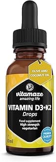 Vitamin D3 + K2 Drops high-dose & Vegetarian, 50ml (1700 Drops), 1000 IU Vitamin D3 + K2, More Than 99.7% All-Trans MK-7, no Unnecessary additives, high bioavailability