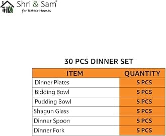 Shri & Sam Stainless Steel Shagun Solid Dinner Set (30 Pcs Set)