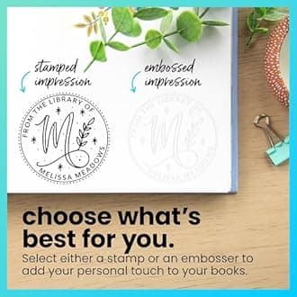 ExcelMark Personalized Book Embossers & Stamps - Personalize a Book Embosser, Wood Stamp, or Self-Inking Mount (Deco Script, Round)