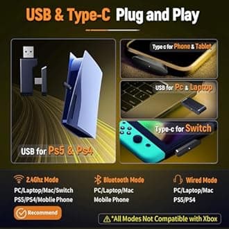 Ozeino Wireless Gaming Headsets for PC, Ps5, Ps4 - Lossless Audio USB-A & USB-C Gaming Headphones with Flip Mic, 30-Hr Battery Bluetooth Headset for Switch, Laptop, Mobile, Mac