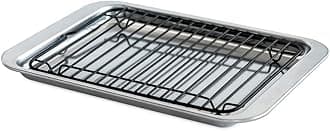 Nordic Ware Naturals 2 Piece Compact Pan Set, Toaster Oven, Counter Ovens, Air Fryer and Broiler Safe, Personal Size for 1-2 Portions - Includes Compact Baking Sheet with Broiling Rack
