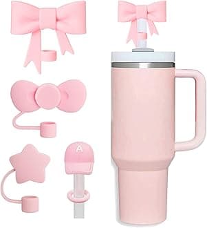 Pink Bow Straw Cover Topper for Stanley Cup,Silicone Straws Toppers for Tumbler with Handle 40oz,Cute 10mm/0.4in Covers Cap,Reusable Lids for Stanleys Cups Accessories, 4Pcs-42