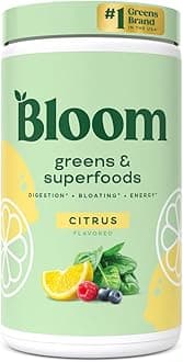 Bloom Super Greens Powder Citrus (60 Servings) Combines Probiotics, Digestive Enzymes, Spirulina, and Chlorella to Support Women’s Gut Health, Reduce Bloating, and Promote Healthy Digestion Naturally