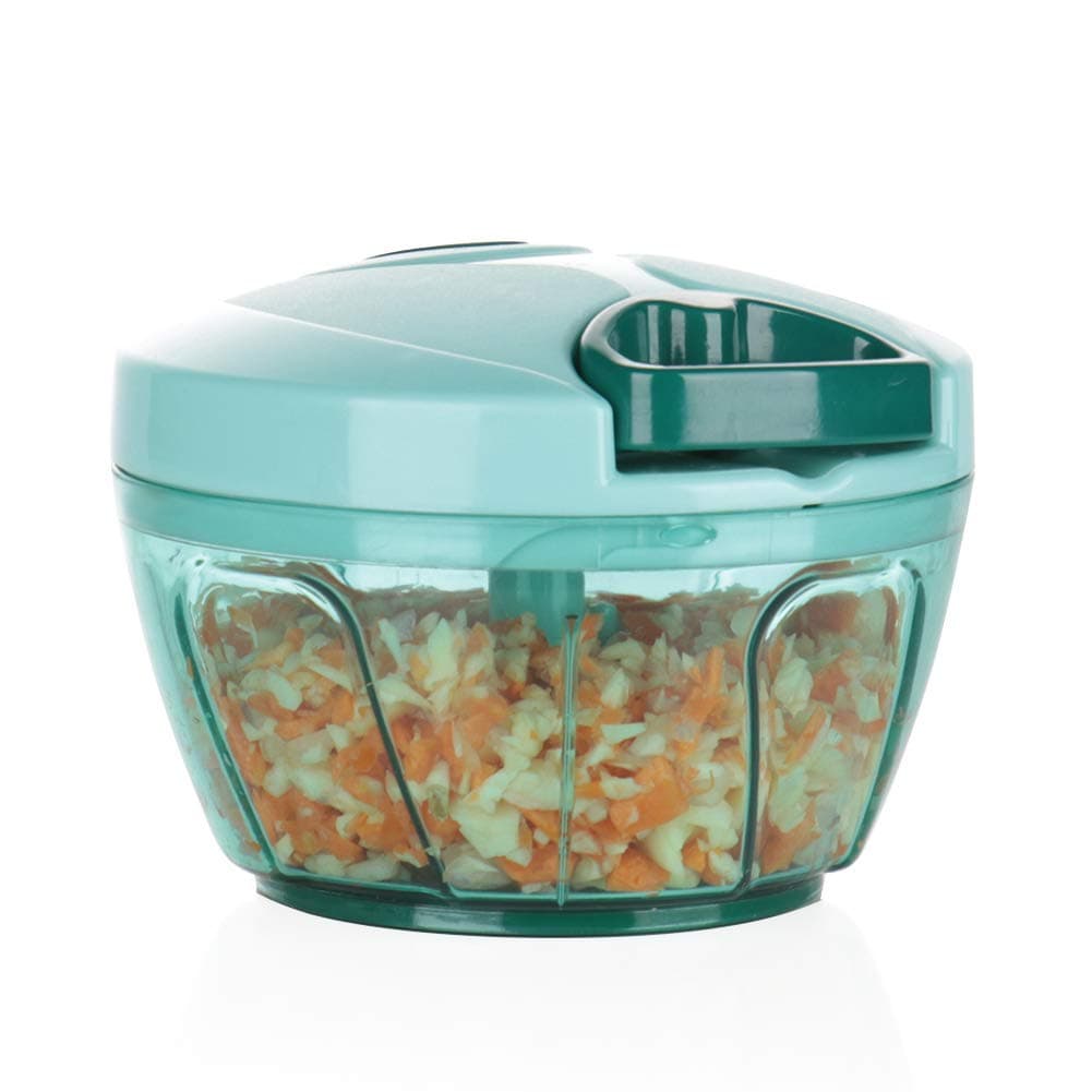 Manual Food Processor Vegetable Chopper, Portable Hand Pull String Garlic Mincer Onion Cutter for Veggies, Ginger, Fruits, Nuts, Herbs, etc., 500ml, Blue