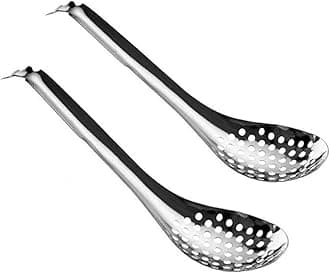 Spherification Spoon - Set of 2 Stainless Steel Spherification Spoon Molecular Slotted Bar Spoon Kitchen - KICW0071 (Silver)