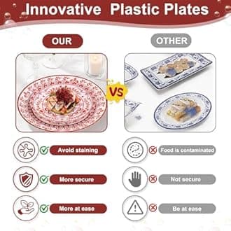 Hioasis 60pcs Red Plastic Plates Set - Floral Red & White Porcelain Design, 10.25" Dinner & 7.5" Dessert Plates Disposable for Christmas (Dishwasher Safe, Traditional Style)