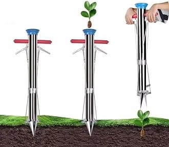 MONSTECH Seed Planter Transplanting Tool Machine for Farmer, Stainless Steel Bulb Planter Tool?Vegetable Transplanter Planter Plant Garden Greenhouse with Pedal(Double Handle)