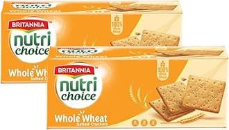 Britannia Nutri Choice Whole Wheat Salted Crackers 7.05oz (200g) - Healthy Breakfast & Tea Time Snacks (Pack of 2)