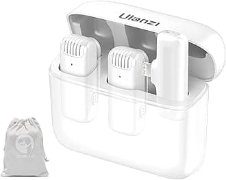 Double O1 ULANZI J12 Wireless Microphone for iPhone iPad | 2-in-1 Plug & Play | Charging Case | 7h Battery | For Real Estate Interview YouTube Vlogging | 20m Range | 1-Yr Warranty | iOS White + Pouch