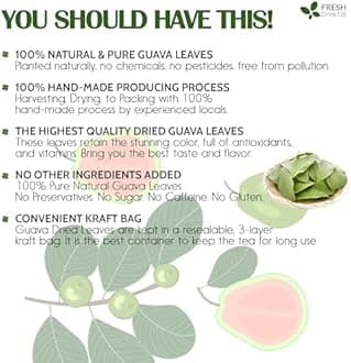 FreshDrinkUS, Premium 16oz Guava Dried Leaves (CUT & SIFTED), 100% Natural & Pure from Dried Guava Leaves, Guava Loose Leaf Tea, No Additives, No Caffeine, Vegan