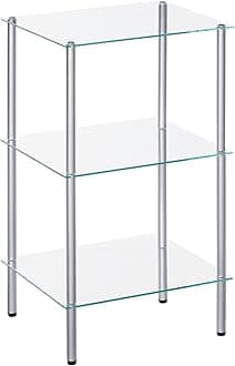 HOOBRO Glass Shelf, 3 Tier Bathroom Standing Shelf Unit, Tempered Glass Shelving Stand for Small Space, Perfume Stand Organizer, Space-Saving, for Bathroom, Bedroom, Steel Frame, Silver SV03CJ01