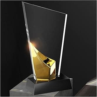 Glass Crystal Award Trophy,Gold Trophies, Personalized Achievement Trophy With Presentation Case & Free Engraving For Competition Parties (Color : Gold, Size : 11.5x25cm)