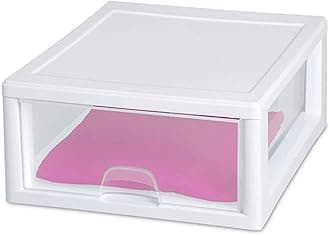 Sterilite 16 Qt Stacking Storage Drawer, Stackable Plastic Bin Drawer to Organize Shoes and Clothes in Home Closet, White with Clear Drawer, 6-Pack