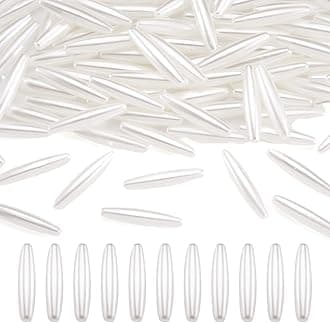 100Pcs Acrylic Oval Imitation Pearl Beads White Oval Shape Beads Plastic Pear...