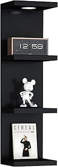 LitaEther - Versatile 4 Tier Black Wall Shelf with Remote Control LED Light