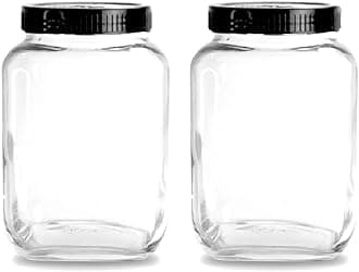 Piramal Glass Cubical square glass jars for kitchen with Lid & 2250ml Containers for Kitchen Pantry, Snacks, Masala, Pickles, Cookies, Dry Fruits, Coffee Beans Storage with Black Lid,2250ml Set 2