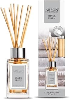 Home Luxury Perfume Reed Diffuser + 10 Rattan Reeds, Silver Linen 85 ml